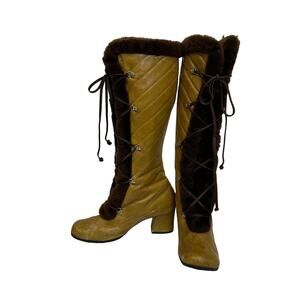 Vintage Alpine Shearling-Lined Leather Winter Boots, Made in Spain, Size 7.5M